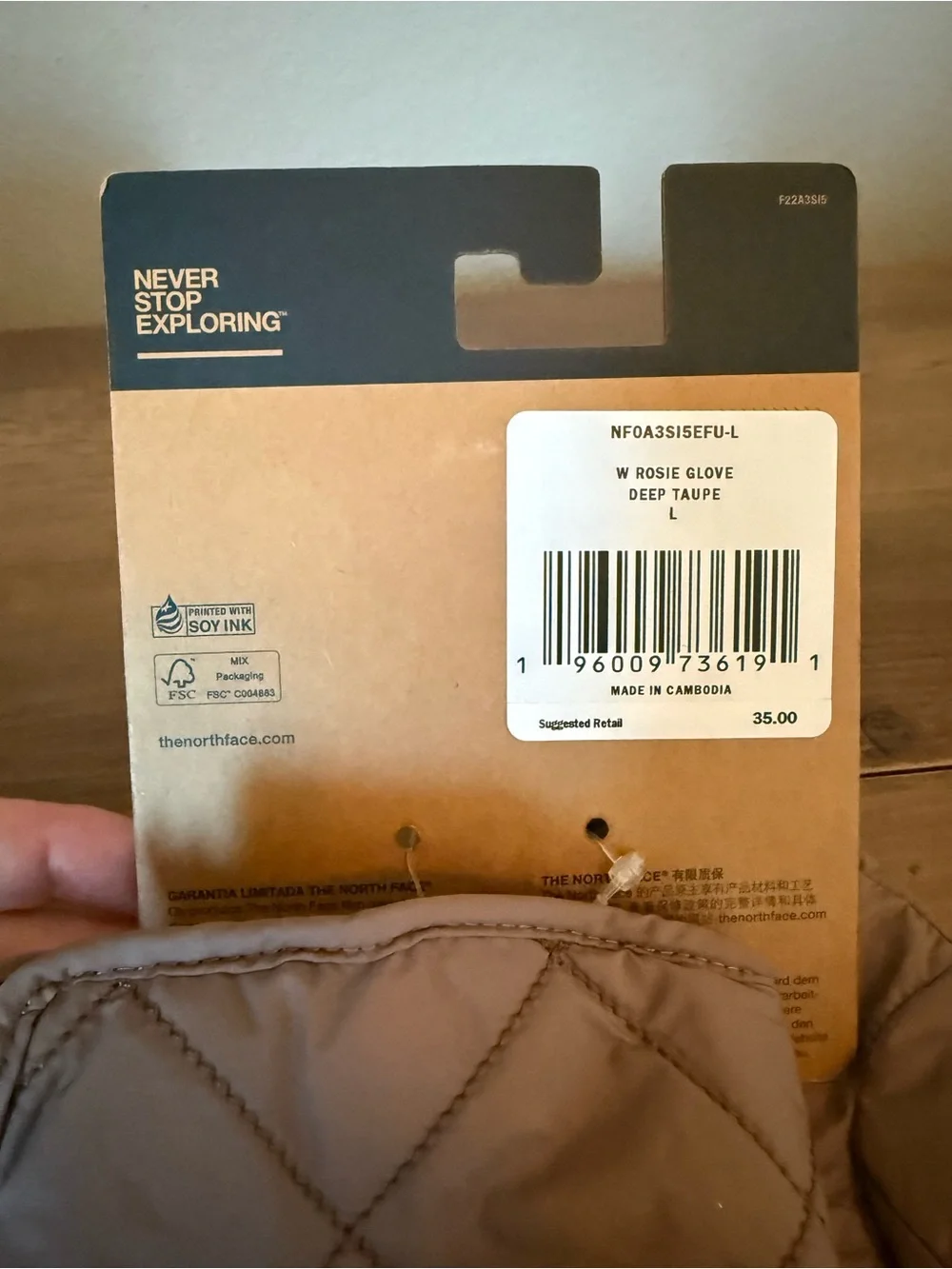 The North Face Women's Rosie Quilted Gloves - Taupe NWT (L)